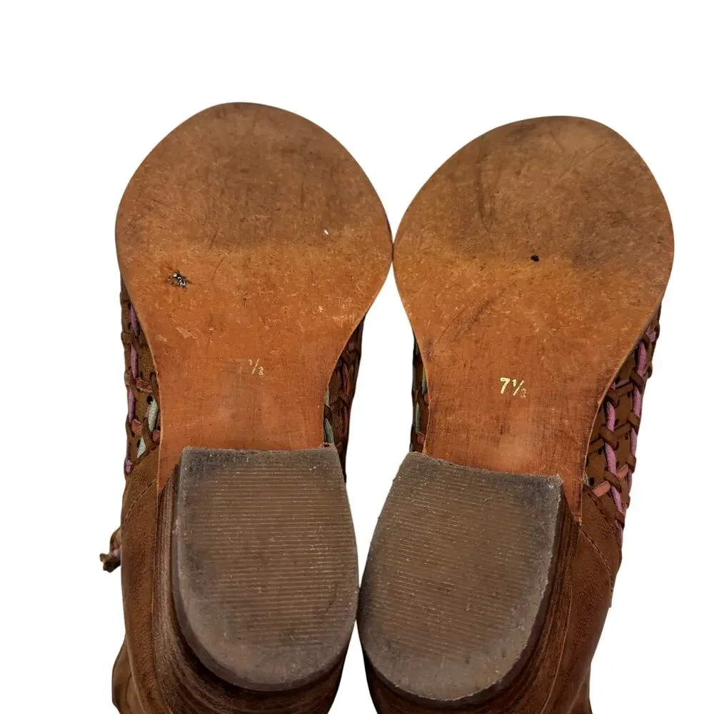 Diba True Struck Gold Boho Woven Suede Leather Cutout Booties Women's Size 7.5